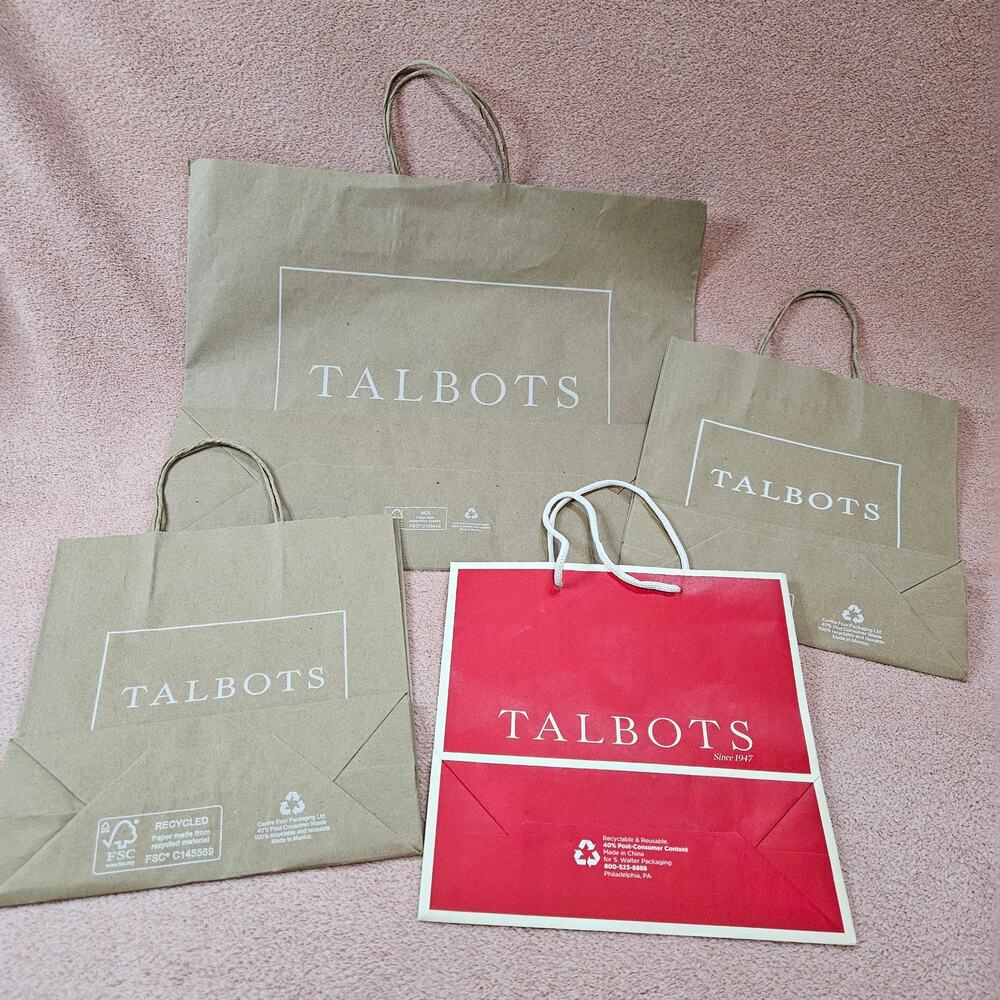 Talbots Lot of 4 Shopping Gift Bags Craft Brown and Red